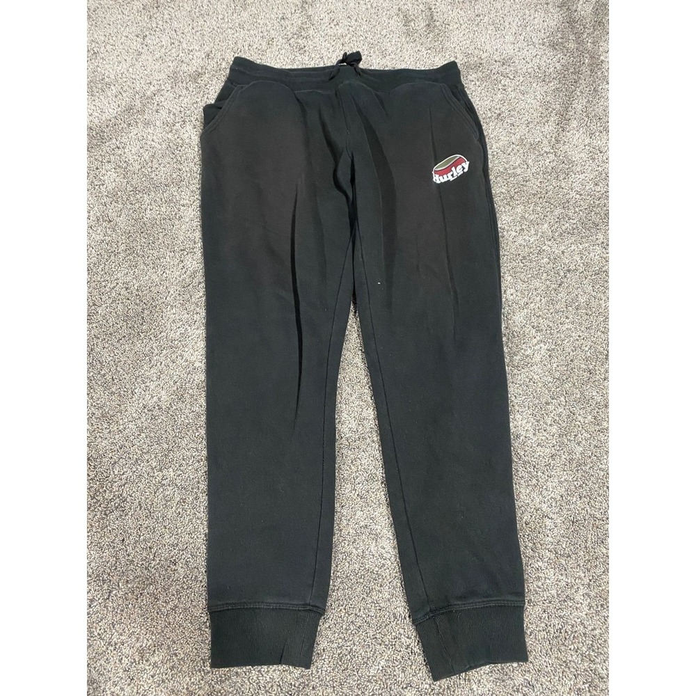 Hurley Sweatpants Graphic Logo Fleece Joggers Black Large Excellent